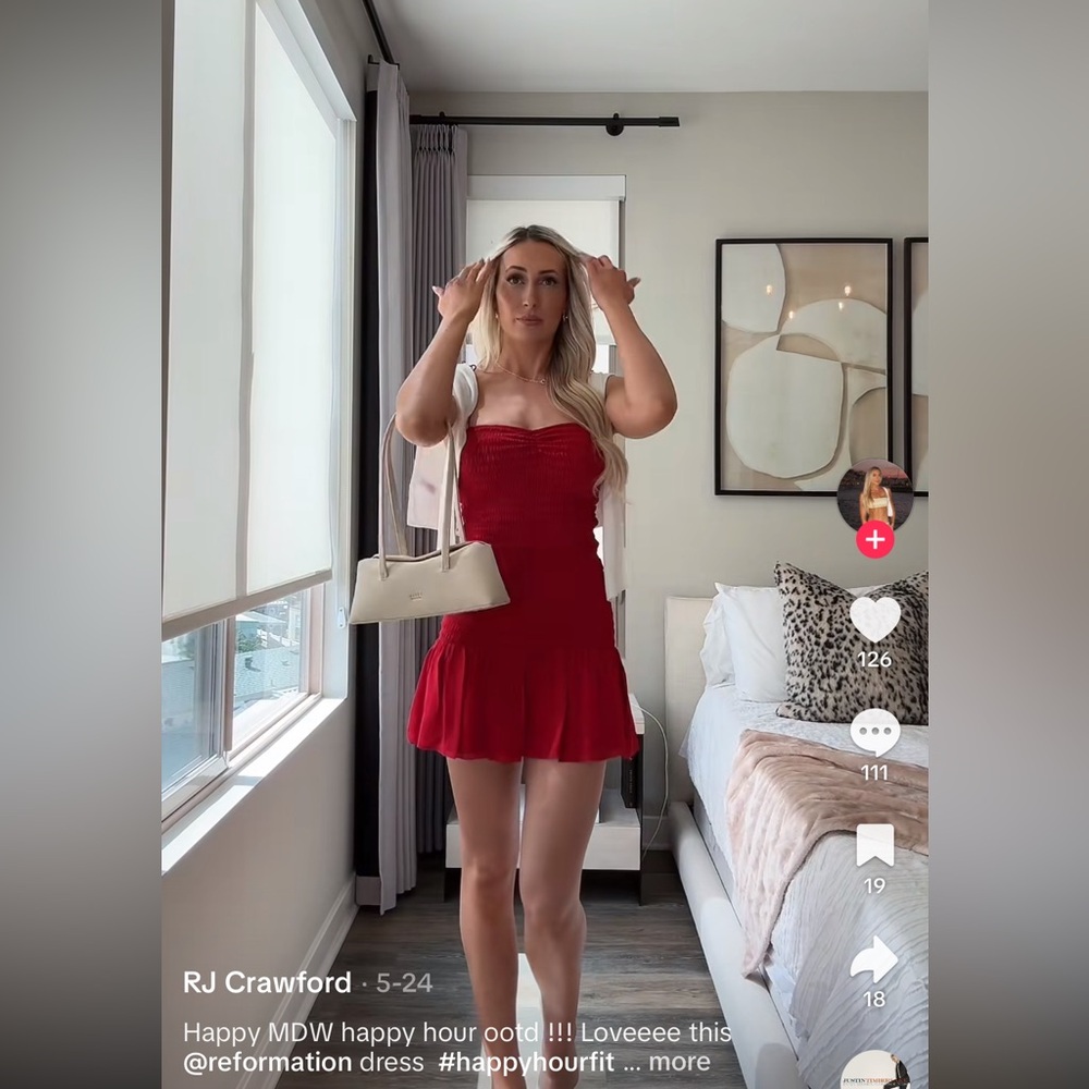 Reformation Janessa Red Ruched Mini Dress - Picture 9 of 15